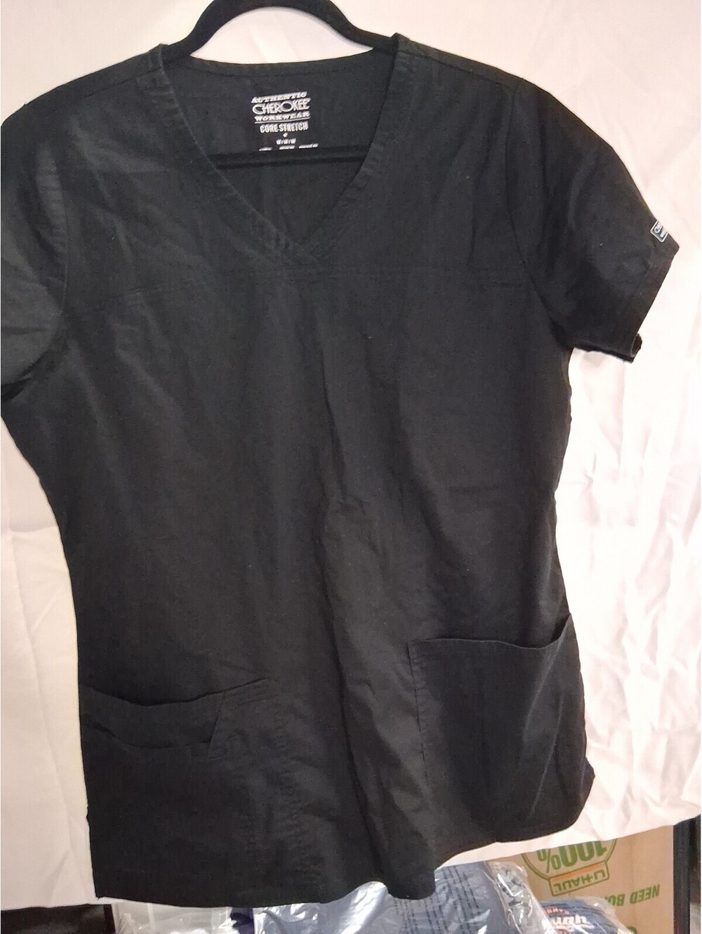 Cherokee Workwear Core Stretch V-Neck Medical Scrub Top Black Size Medium H2